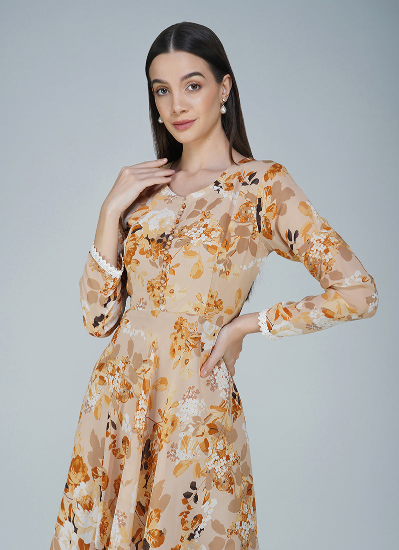 Beige Georgette Bias Cut Suit Set
