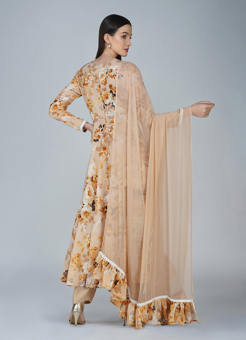 Beige Georgette Bias Cut Suit Set