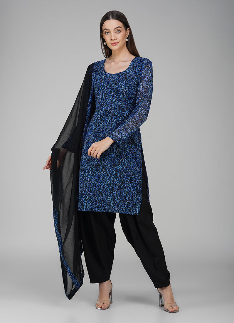 Blue Georgette Ditzzy Salwar Kameez Suit Set