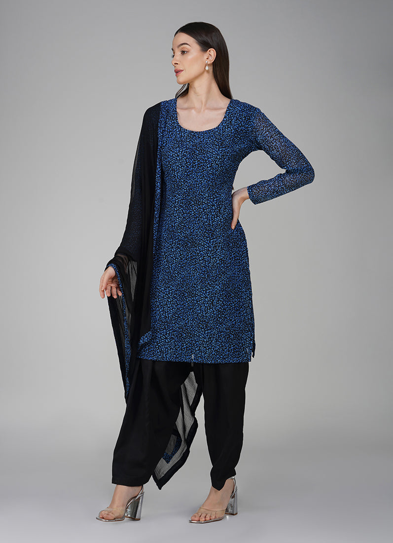 Blue Georgette Ditzzy Salwar Kameez Suit Set