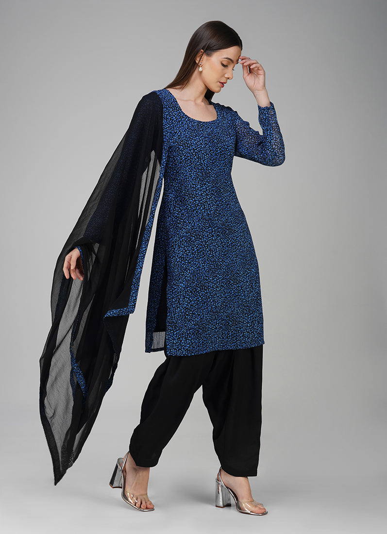 Blue Georgette Ditzzy Salwar Kameez Suit Set