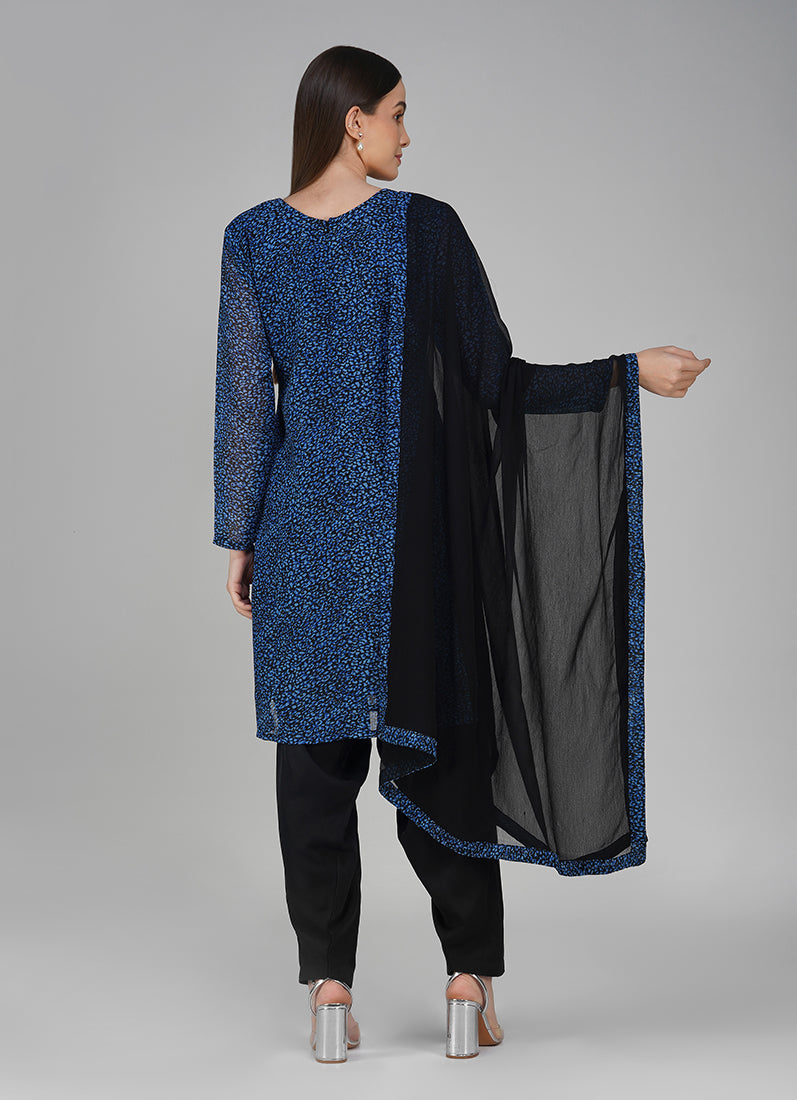 Blue Georgette Ditzzy Salwar Kameez Suit Set