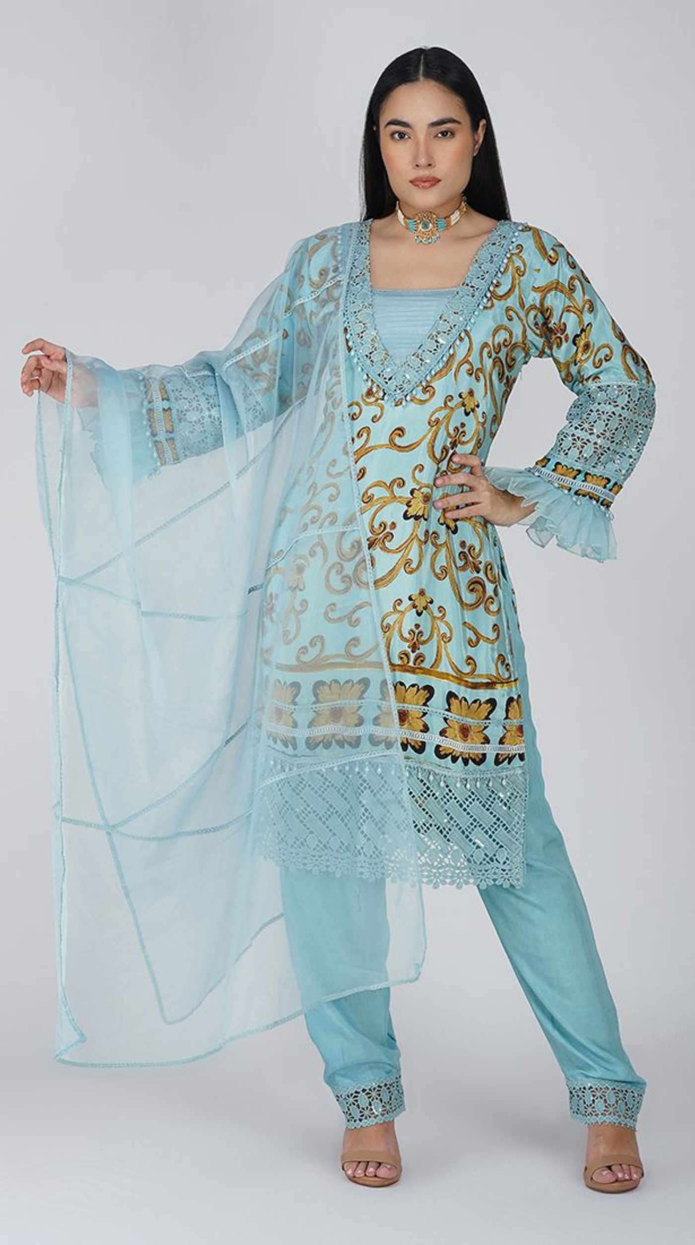 Light Blue Crepe Straight Cut Suit