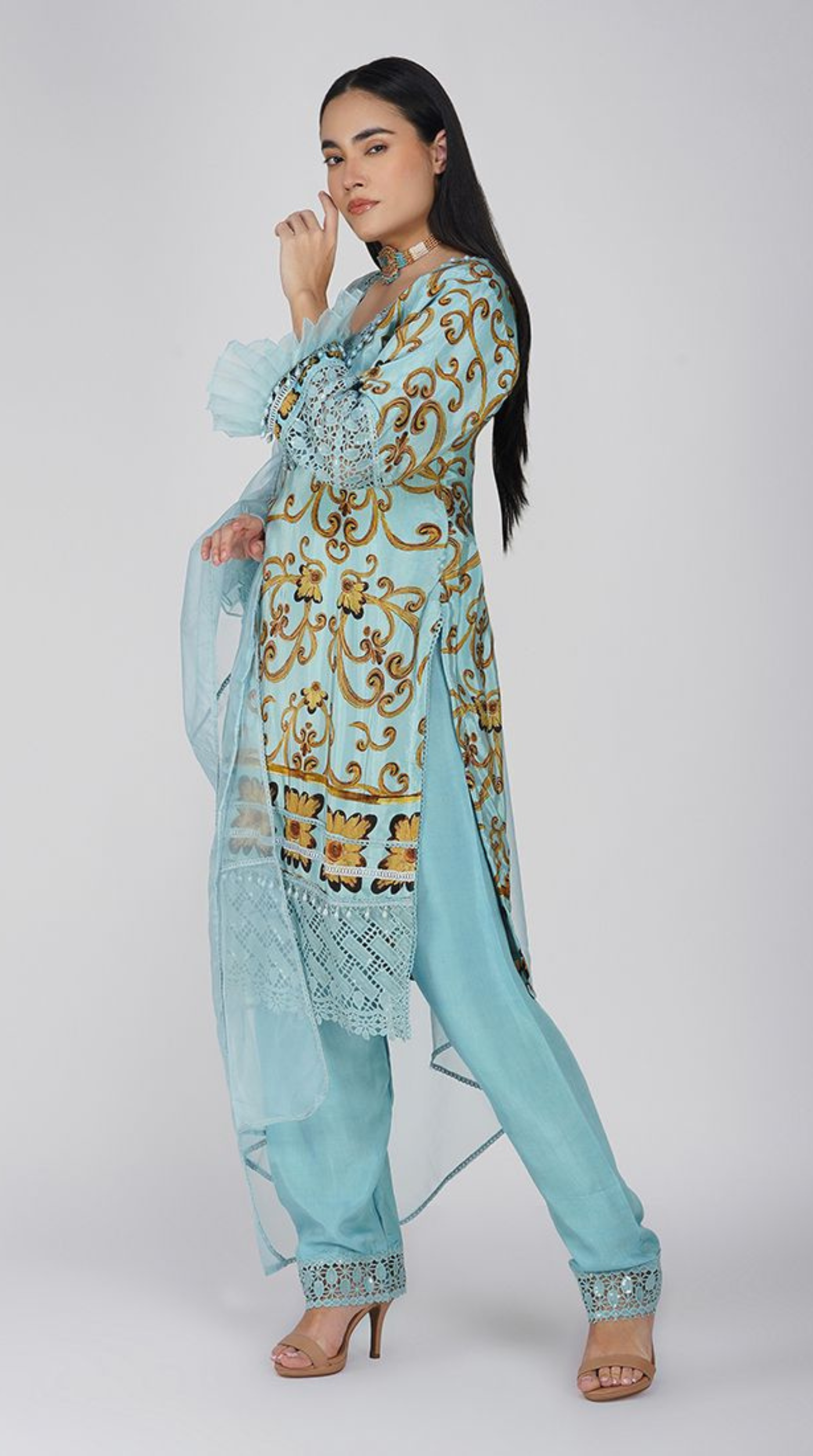 Light Blue Crepe Straight Cut Suit