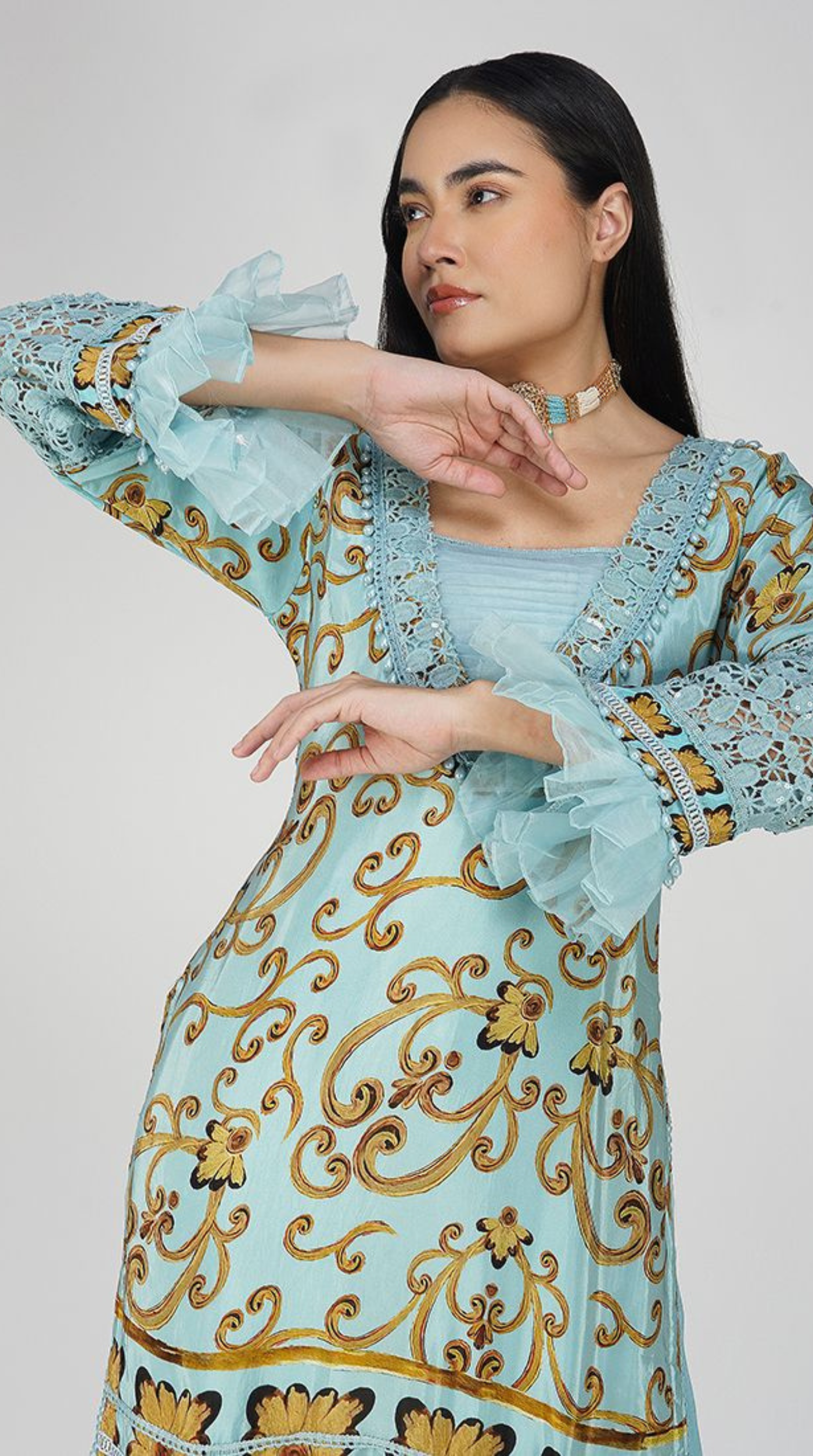 Light Blue Crepe Straight Cut Suit