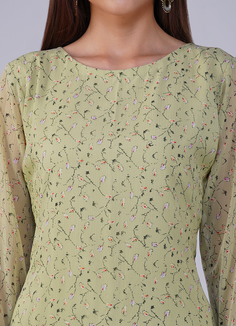 Green Georgette Straight Cut Trouser Suit