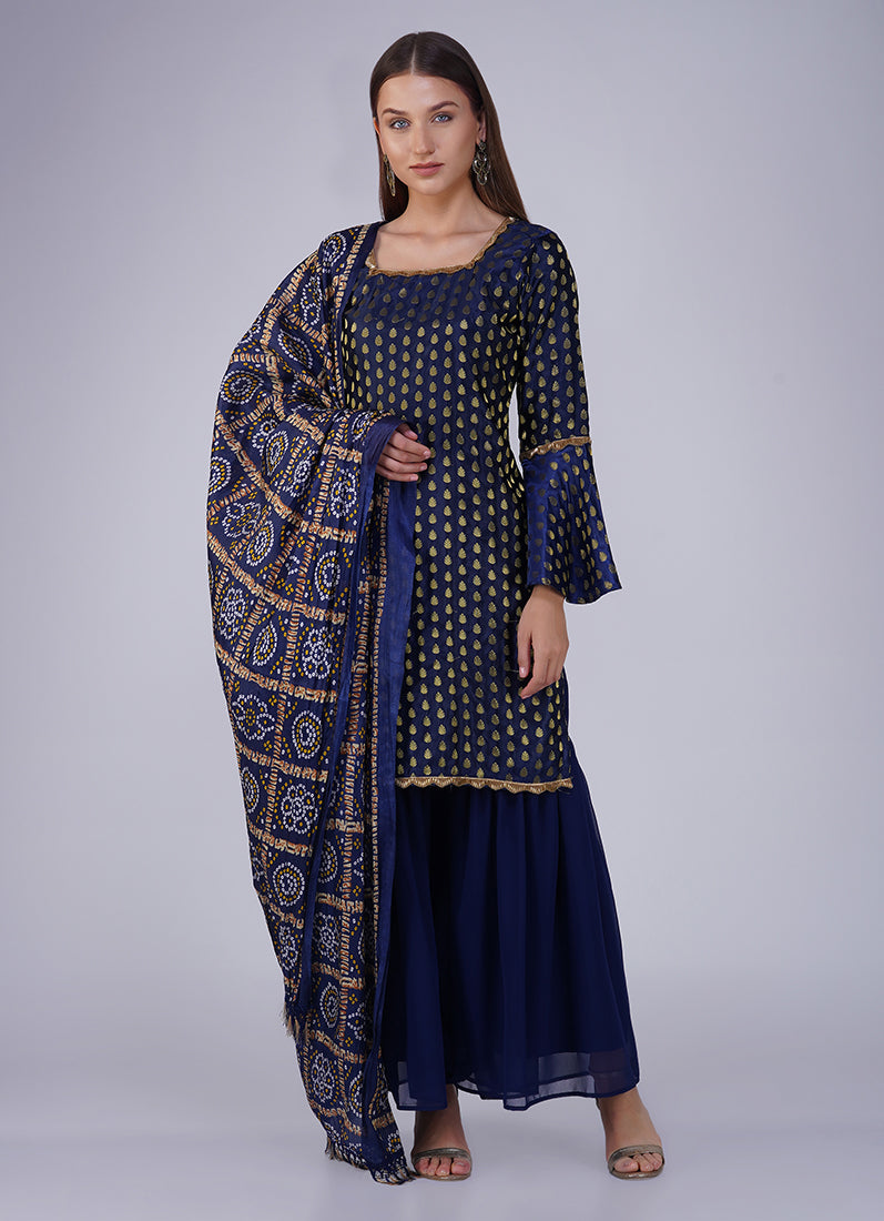 Blue Jacquard Shift Style Suit