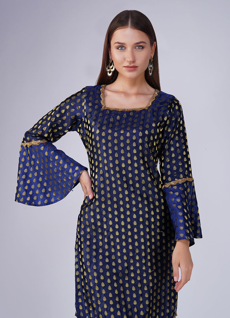 Blue Jacquard Shift Style Suit