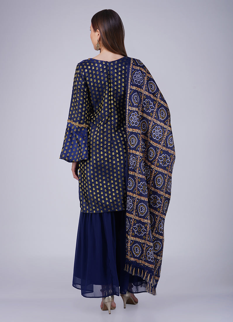 Blue Jacquard Shift Style Suit