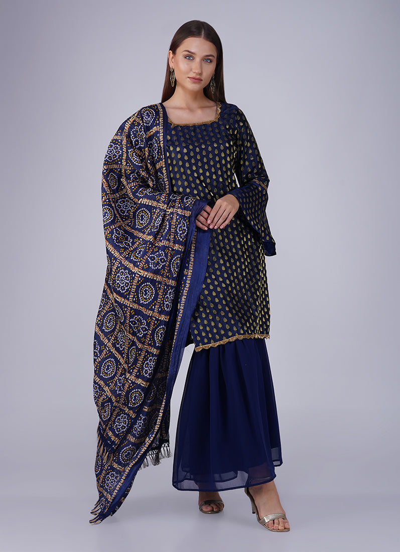 Blue Jacquard Shift Style Suit