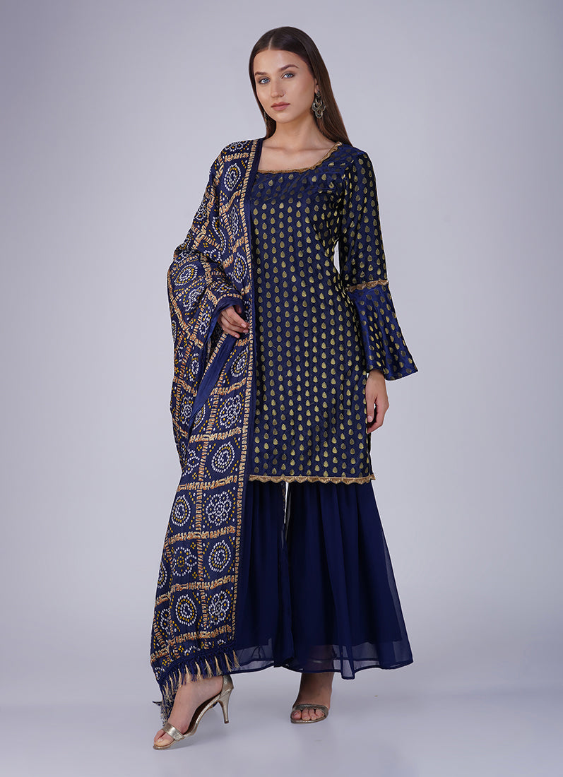 Blue Jacquard Shift Style Suit