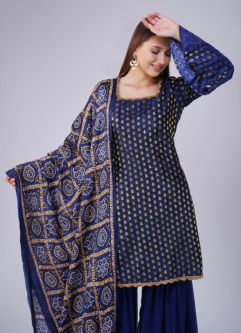 Blue Jacquard Shift Style Suit