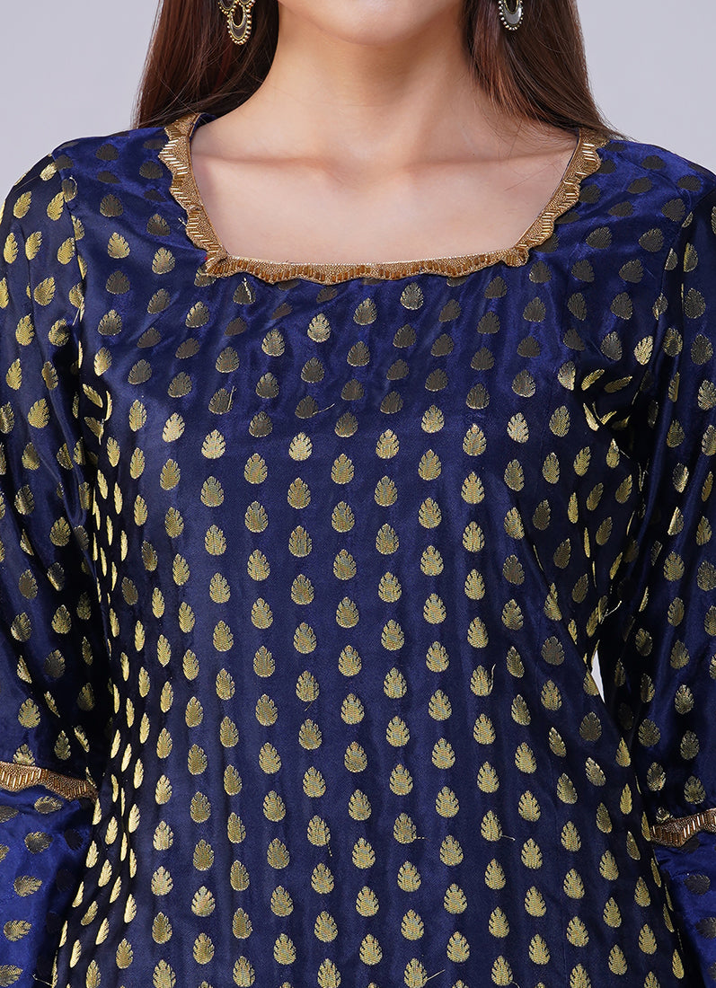 Blue Jacquard Shift Style Suit