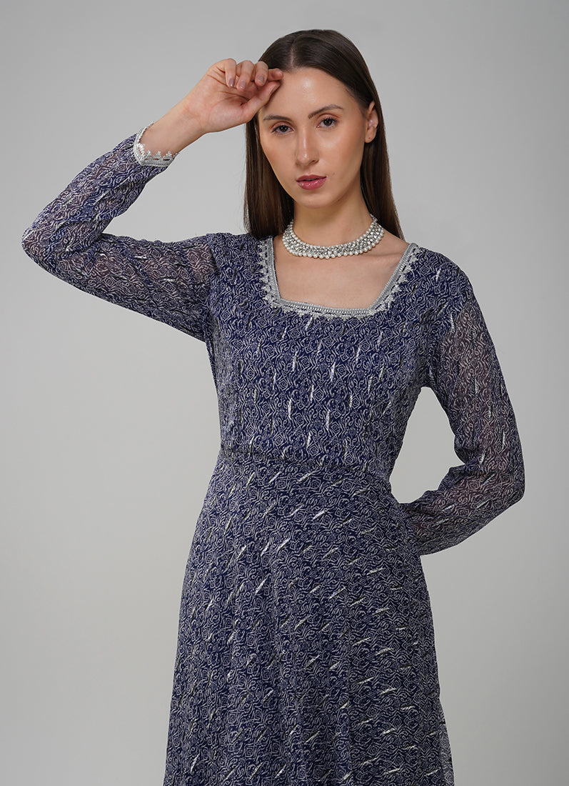 Blue Lurex Bias Cut Suit Set