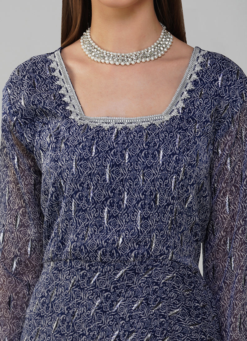 Blue Lurex Bias Cut Suit Set