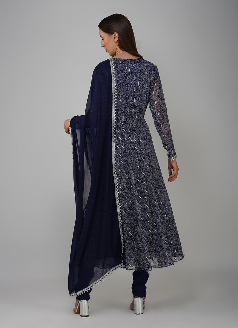 Blue Lurex Bias Cut Suit Set