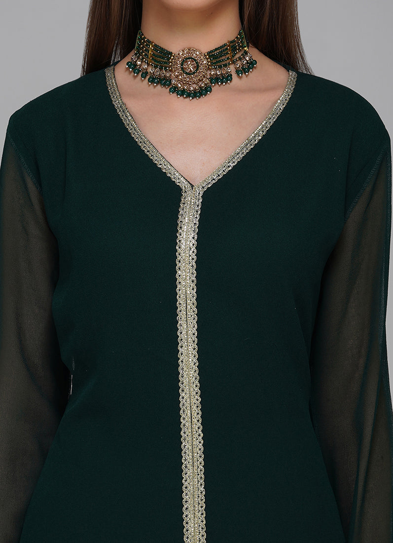 Dark Green Georgette Jacqaurd Suit Set