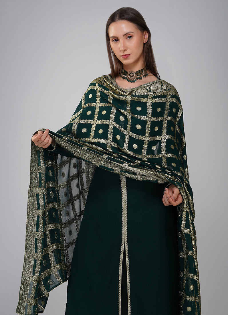 Dark Green Georgette Jacqaurd Suit Set