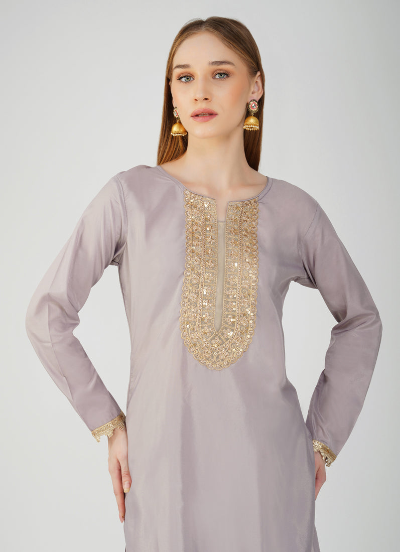 Grey Embroidered Palazzo Suit Set