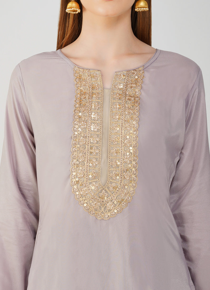 Grey Embroidered Palazzo Suit Set