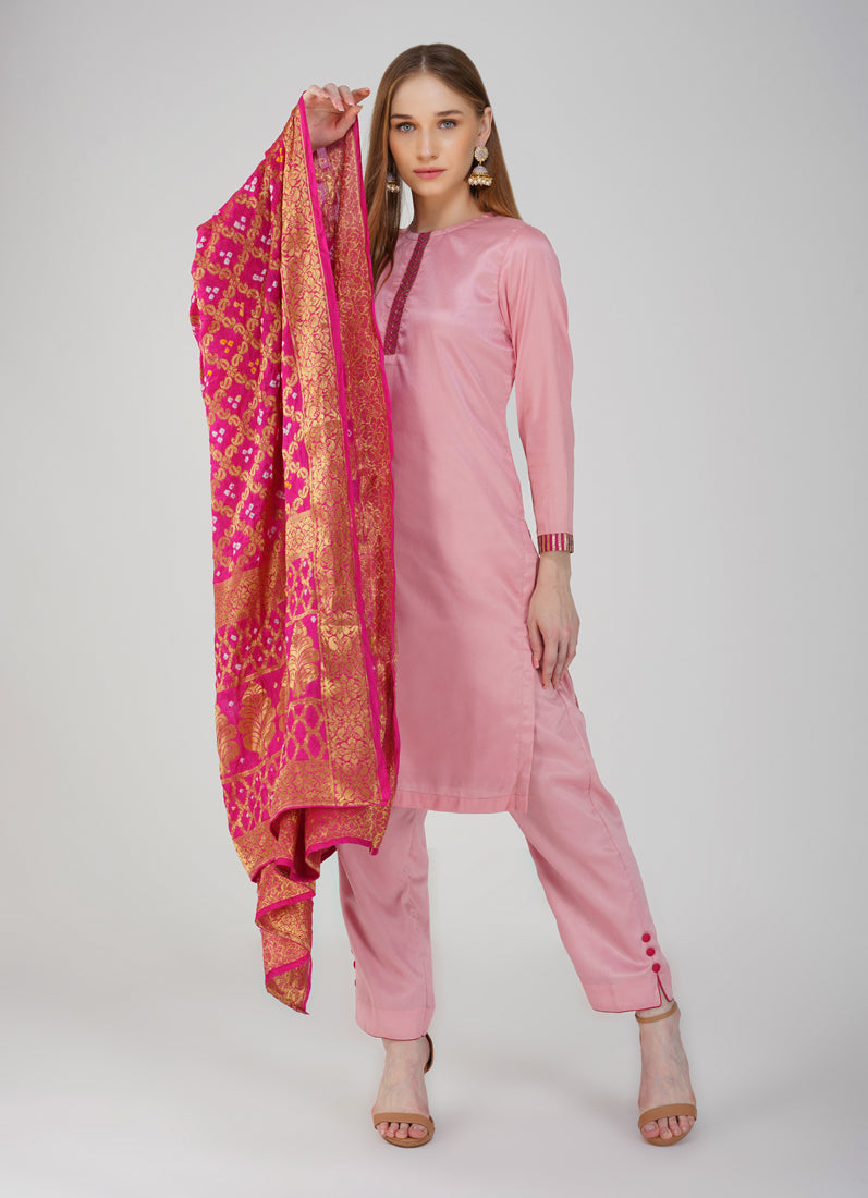 Pink Banrasi Dupatta Suit Set