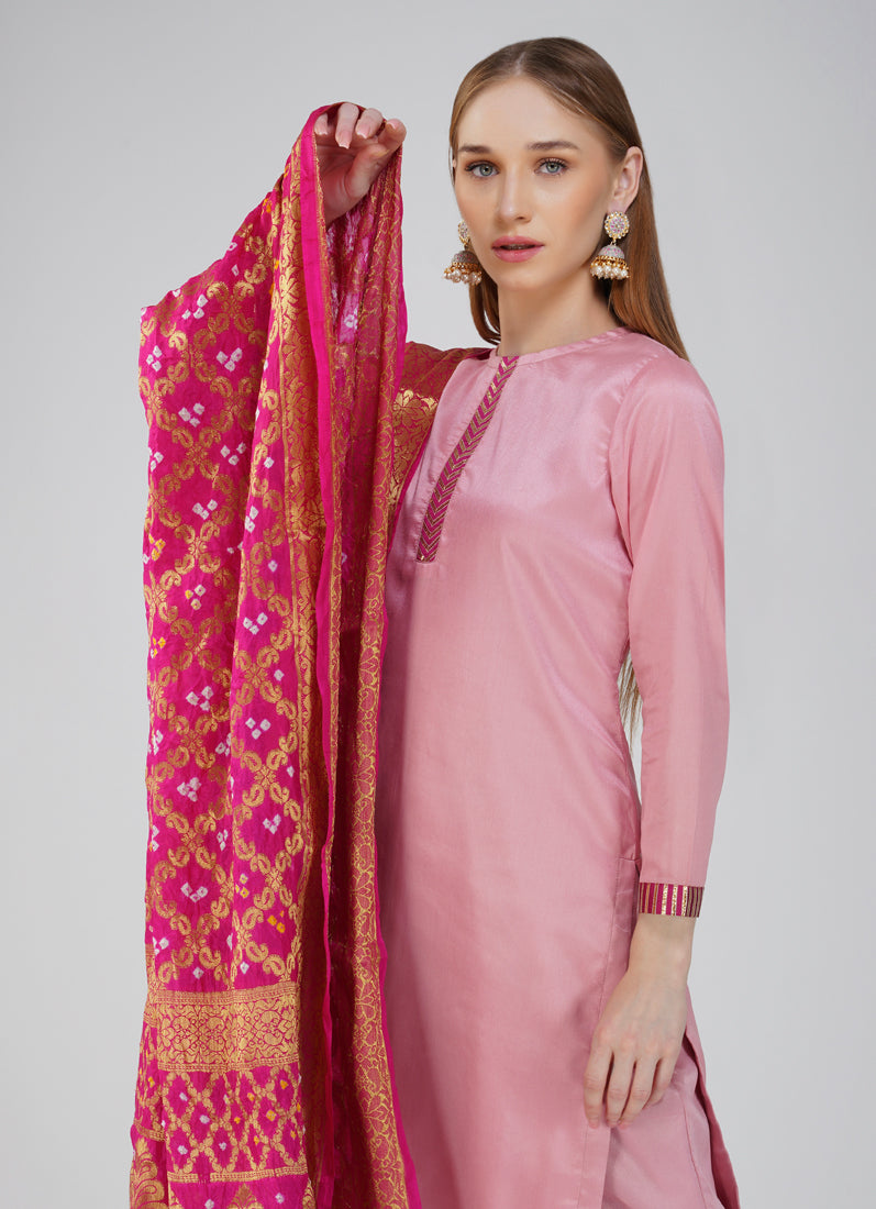 Pink Banrasi Dupatta Suit Set