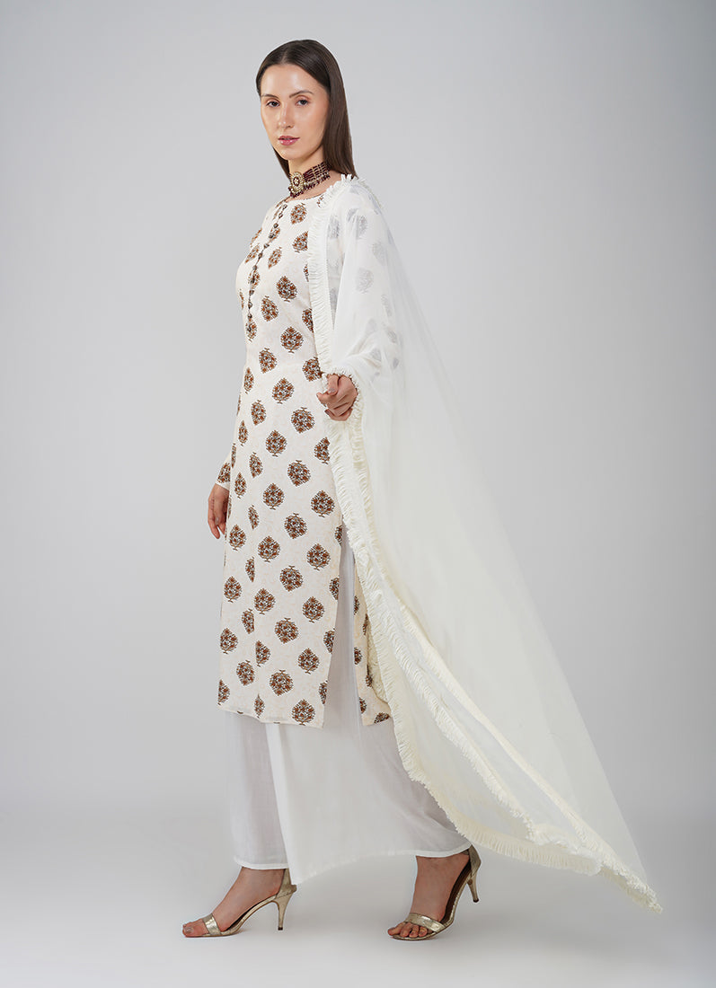 Off-White Printed Straight Cut Suit Set