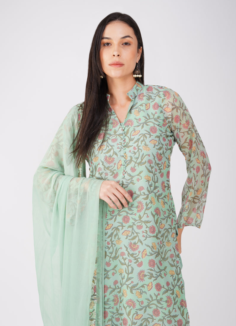 Green Georgette Trouser Suit Set