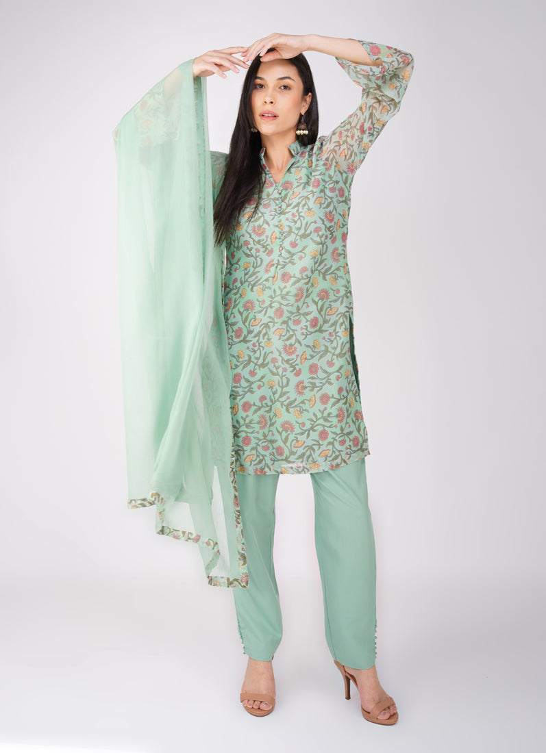 Green Georgette Trouser Suit Set