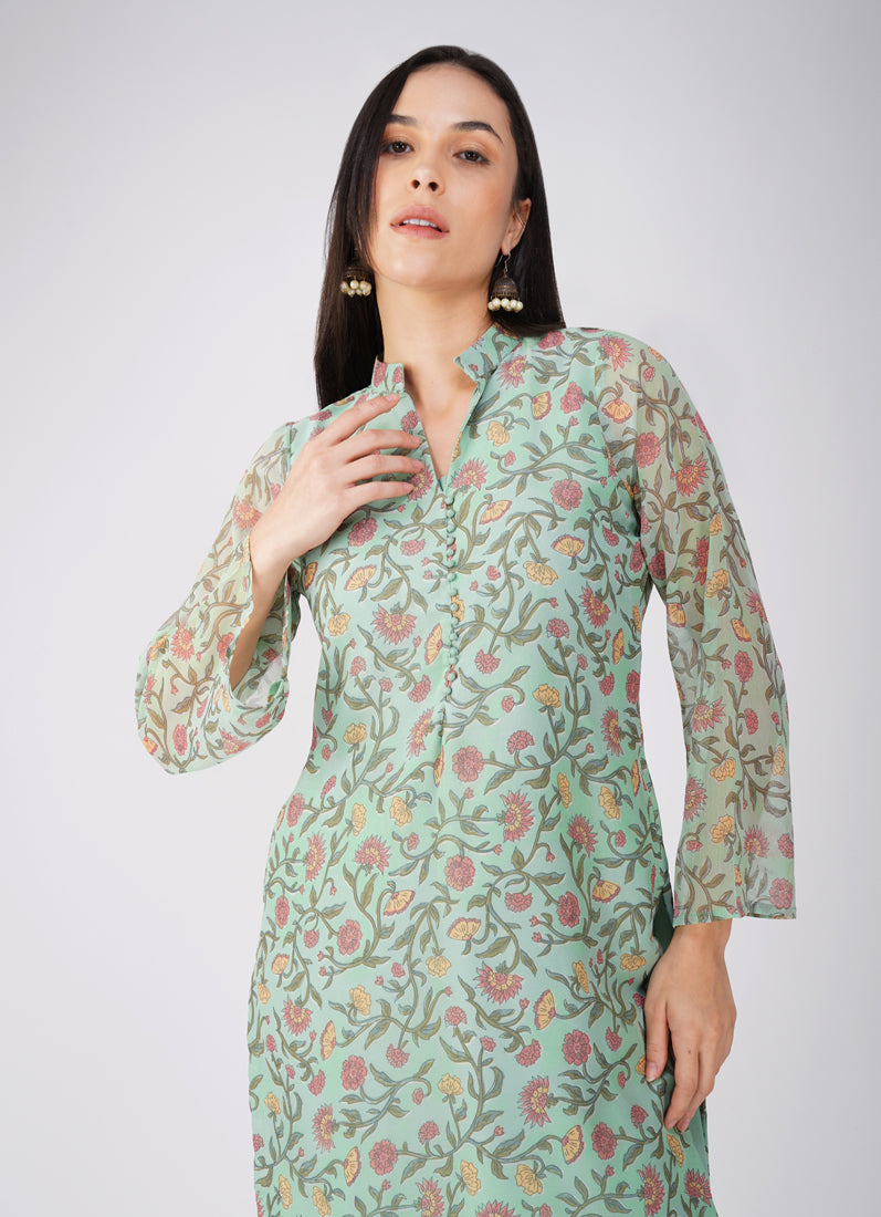 Green Georgette Trouser Suit Set