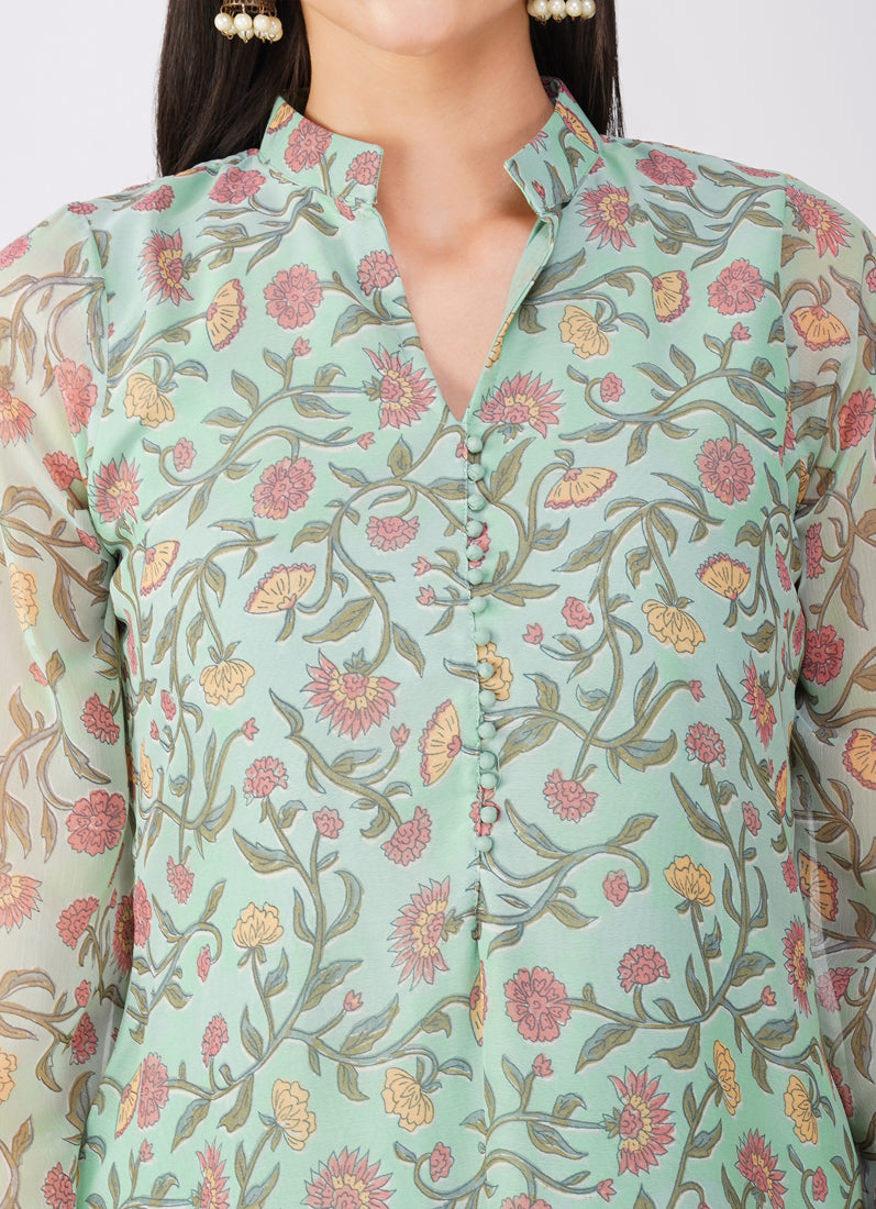 Green Georgette Trouser Suit Set