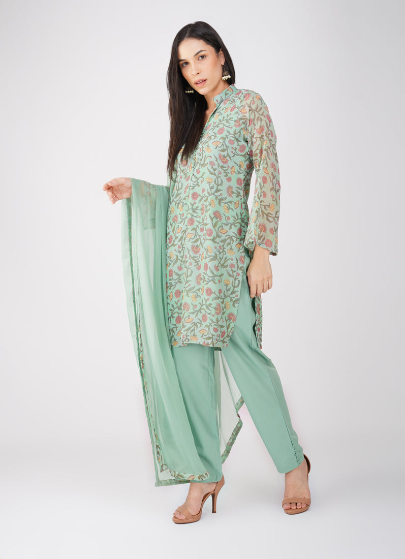 Green Georgette Trouser Suit Set