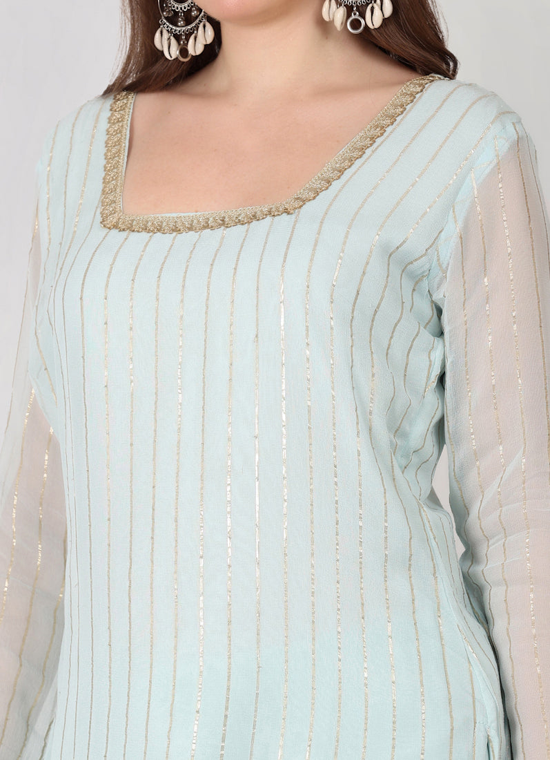 Light Blue Zari Embroidered Gharara Suit Set