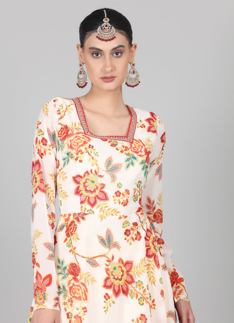 Off-White Floral Printed Suit Set