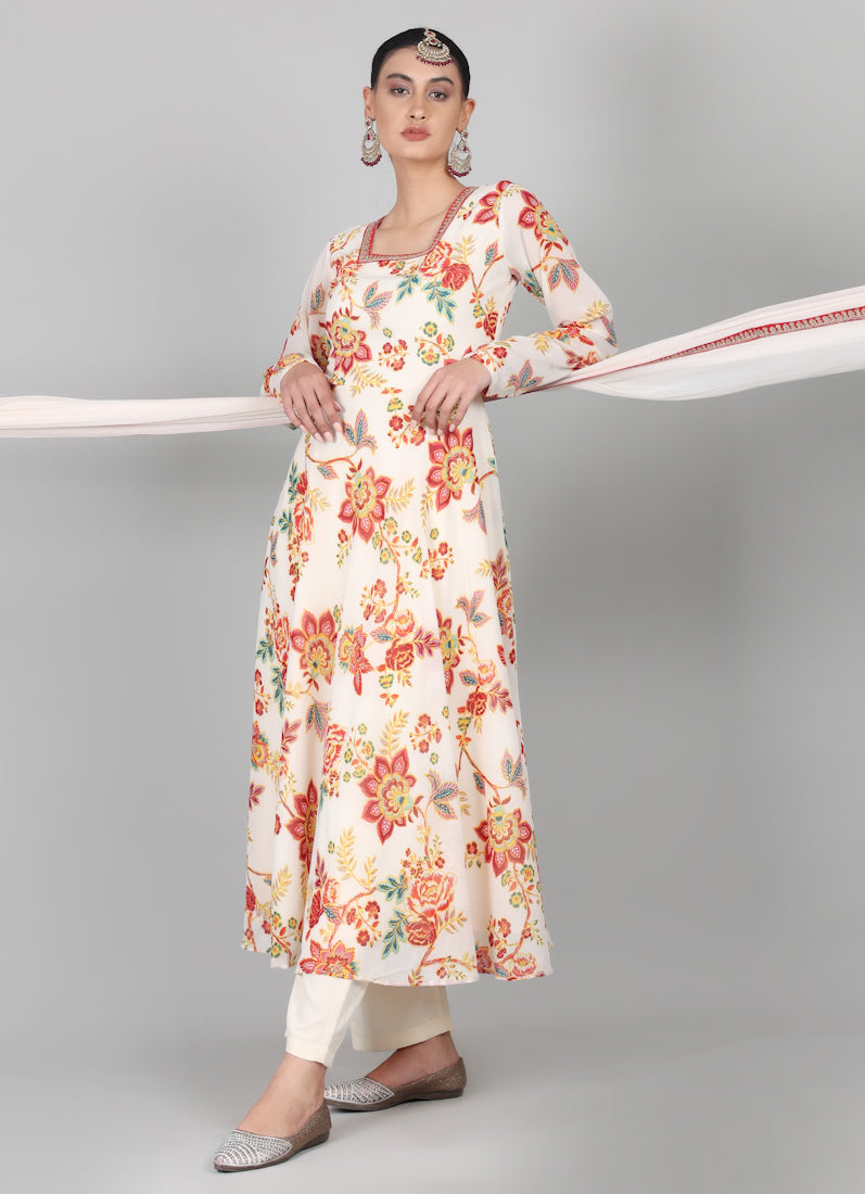 Off-White Floral Printed Suit Set