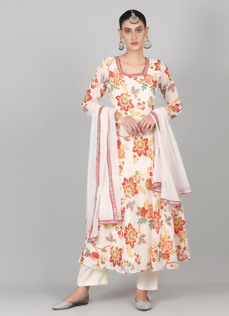Off-White Floral Printed Suit Set