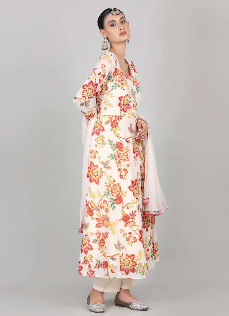 Off-White Floral Printed Suit Set