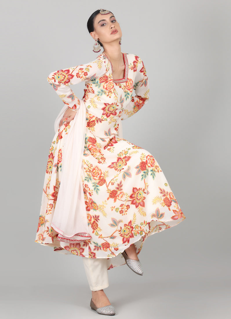 Off-White Floral Printed Suit Set