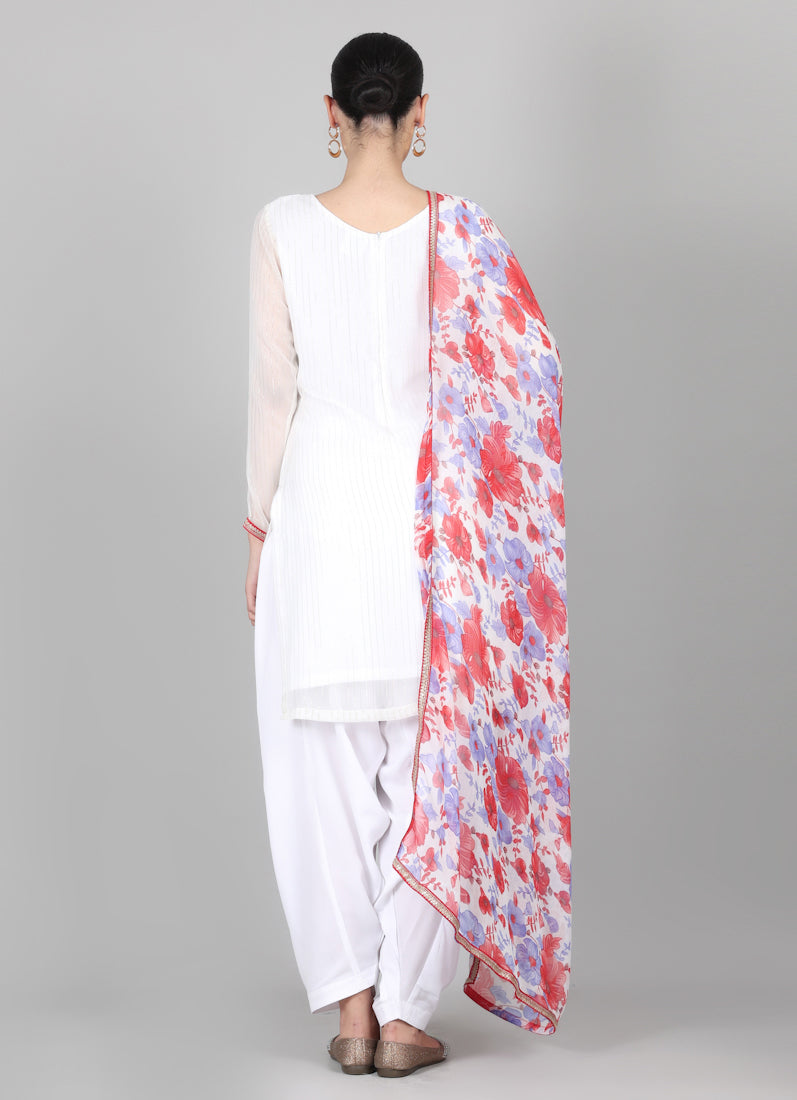 Off-White Floral Printed Dupatta Suit Set
