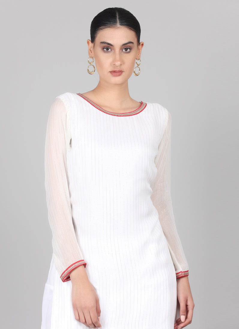 Off-White Floral Printed Dupatta Suit Set