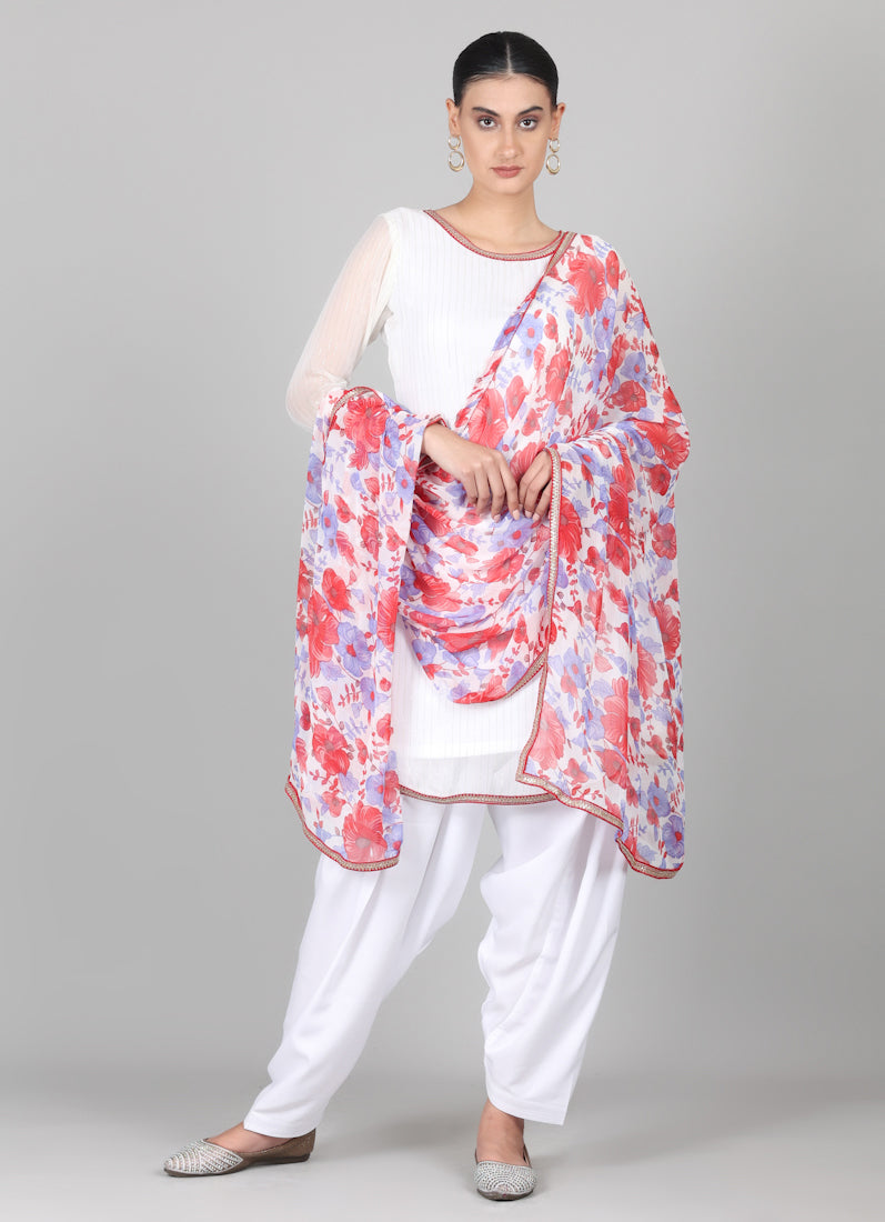 Off-White Floral Printed Dupatta Suit Set