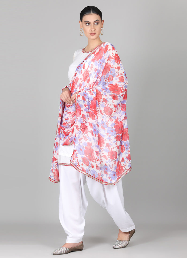 Off-White Floral Printed Dupatta Suit Set