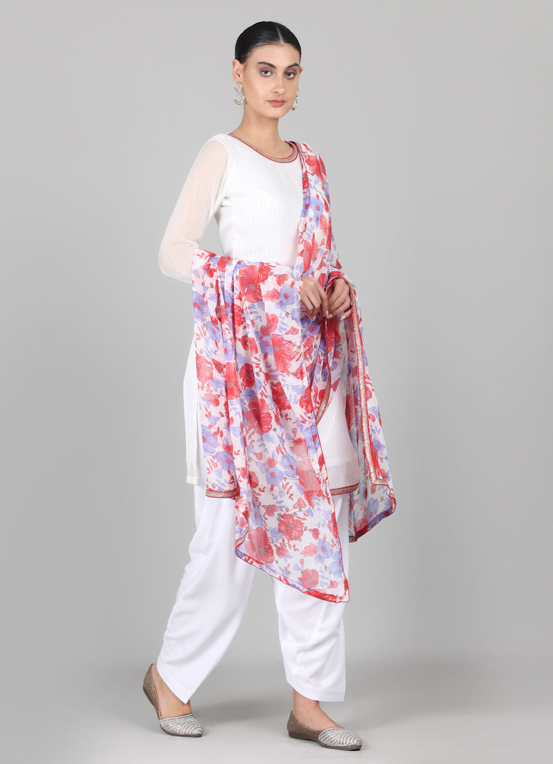 Off-White Floral Printed Dupatta Suit Set