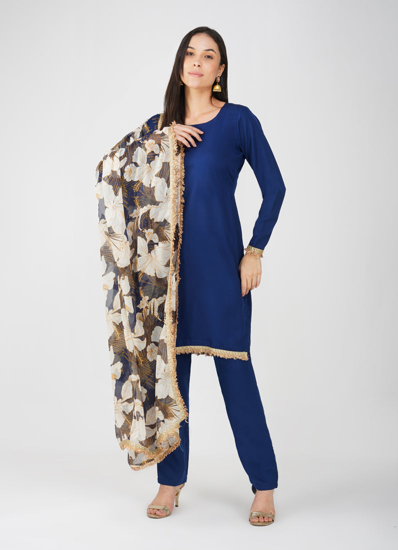 Navy Blue Crepe Suit Set