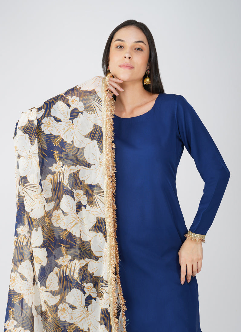 Navy Blue Crepe Suit Set