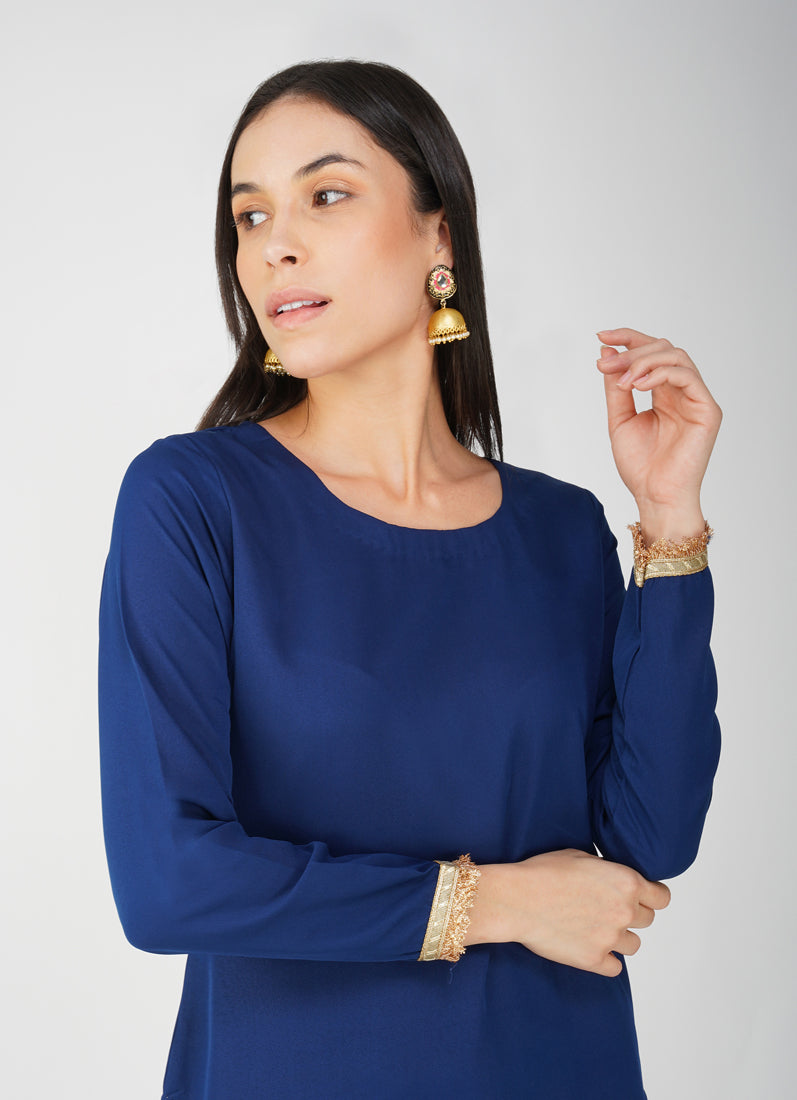 Navy Blue Crepe Suit Set