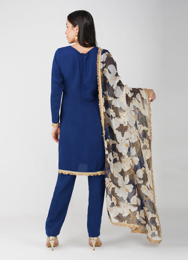 Navy Blue Crepe Suit Set