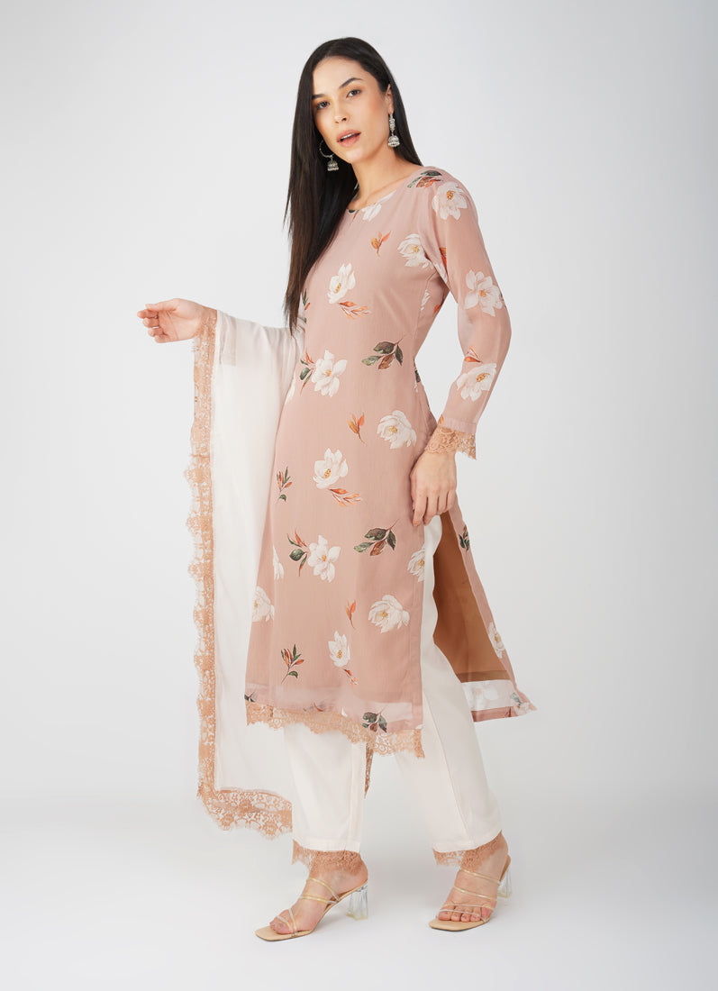 Mouse Brown Floral Printed Suit Set