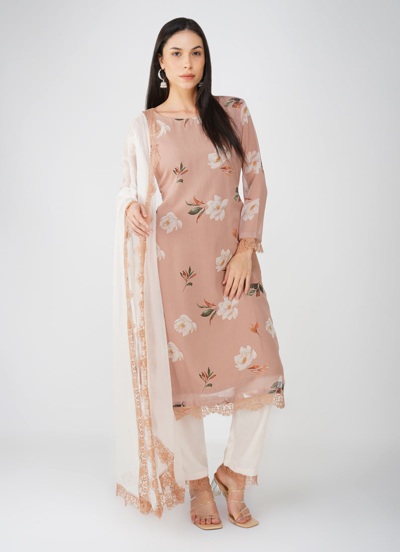 Mouse Brown Floral Printed Suit Set