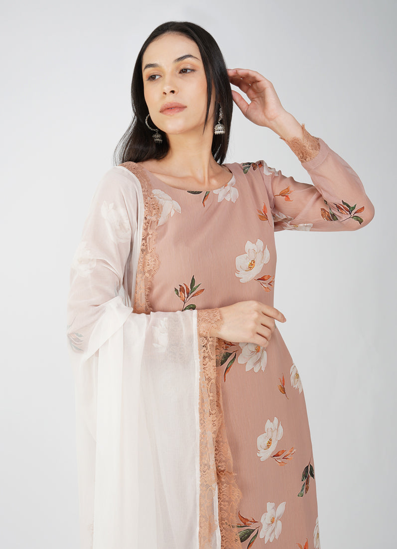 Mouse Brown Floral Printed Suit Set